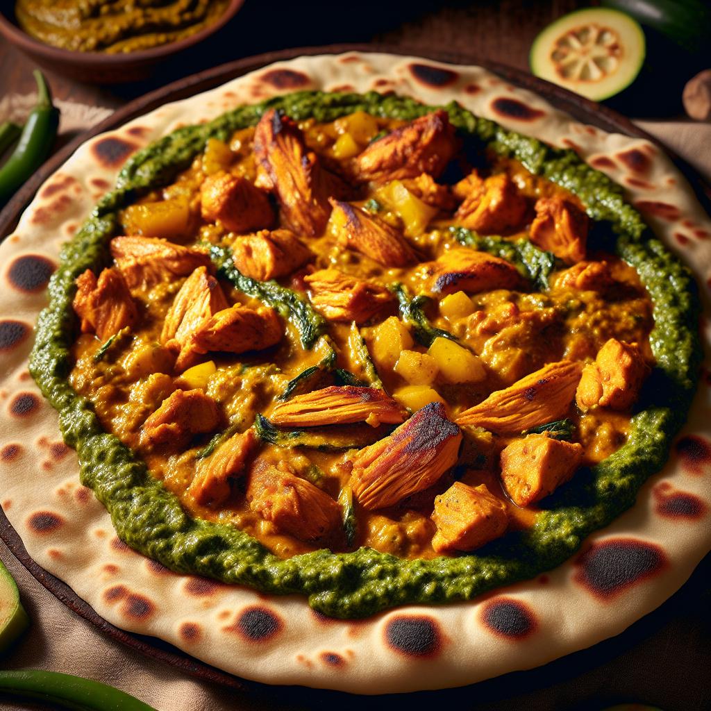 Piadina with curry chicken and zucchini pesto