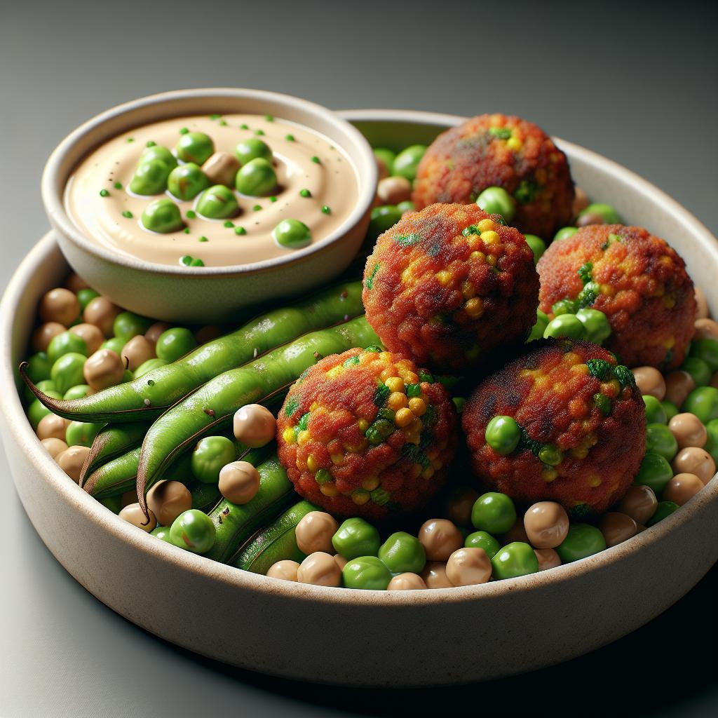 Millet Balls with Vegetables on Broad Bean Cream