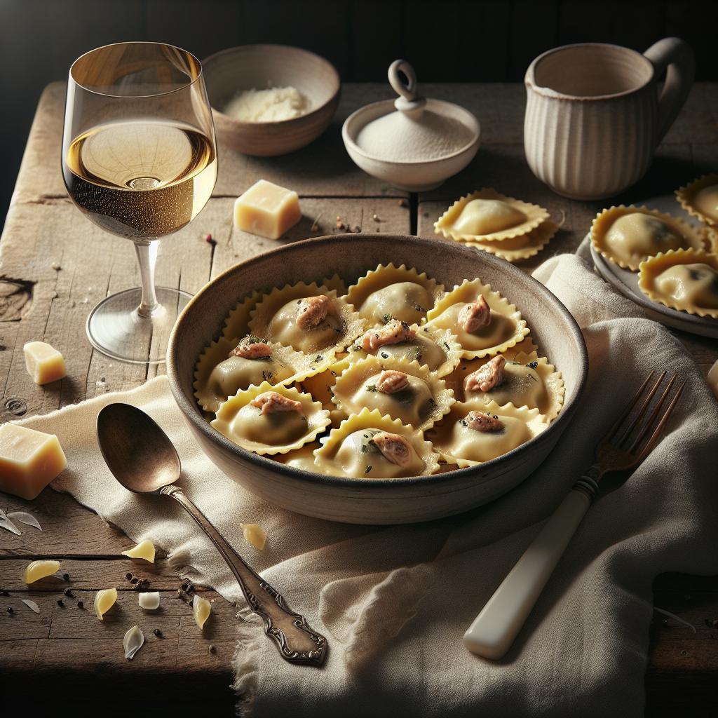Guinea fowl and parmesan stuffed ravioli