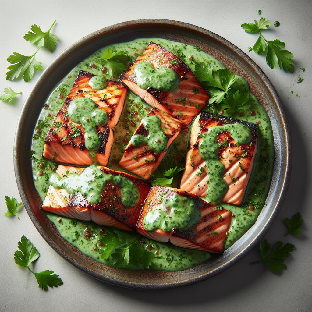 Grilled Salmon with Parsley Sauce