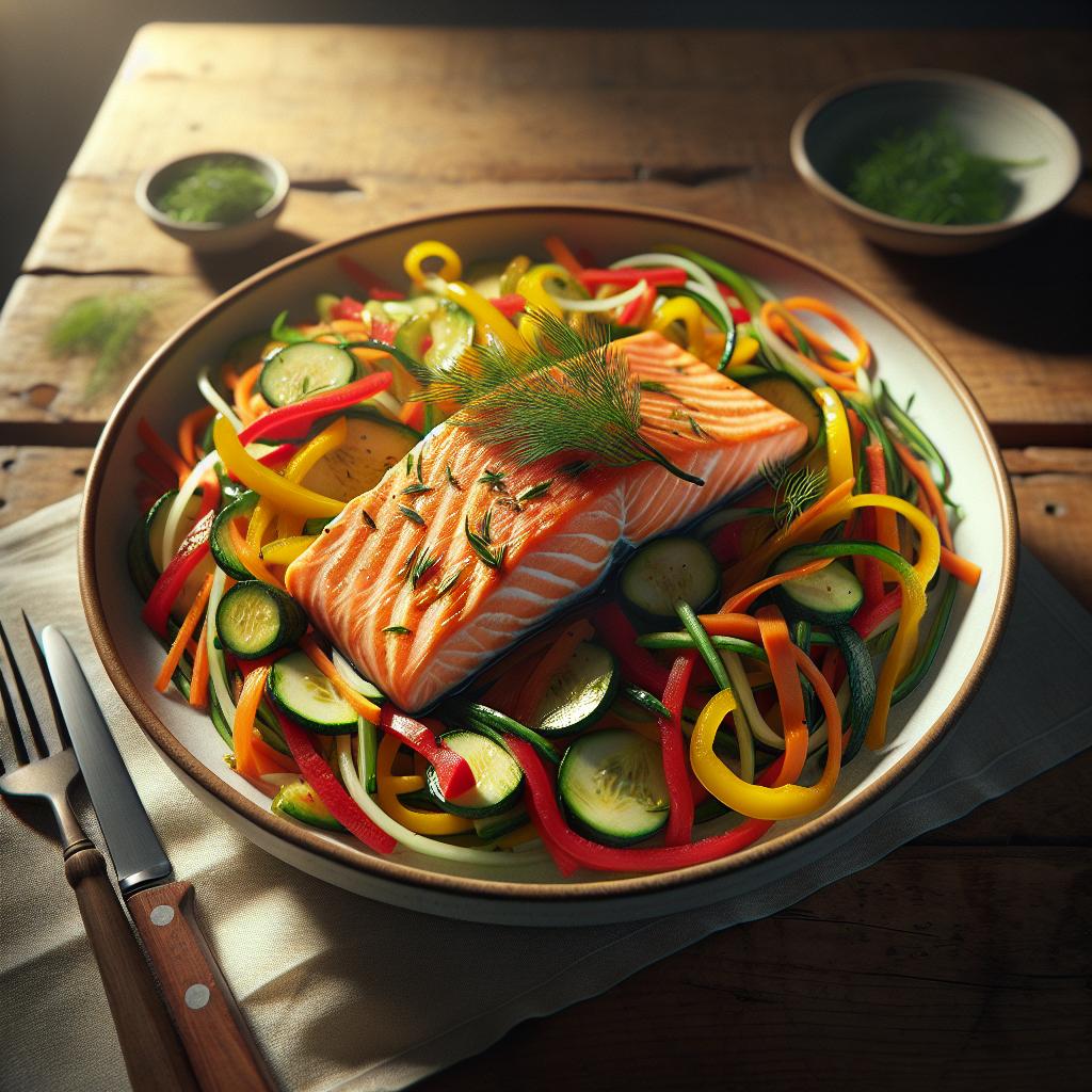 Salmon in carpione with vegetable julienne