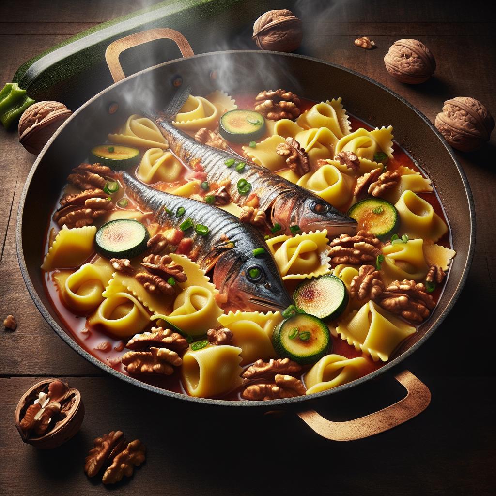 Scialatelli with Walnuts, Zucchini, and Red Mullets
