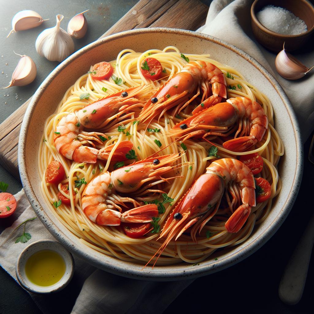 Spaghetti with scampi