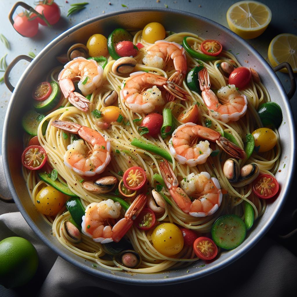 Spaghettini with Scampi and Summer Vegetables