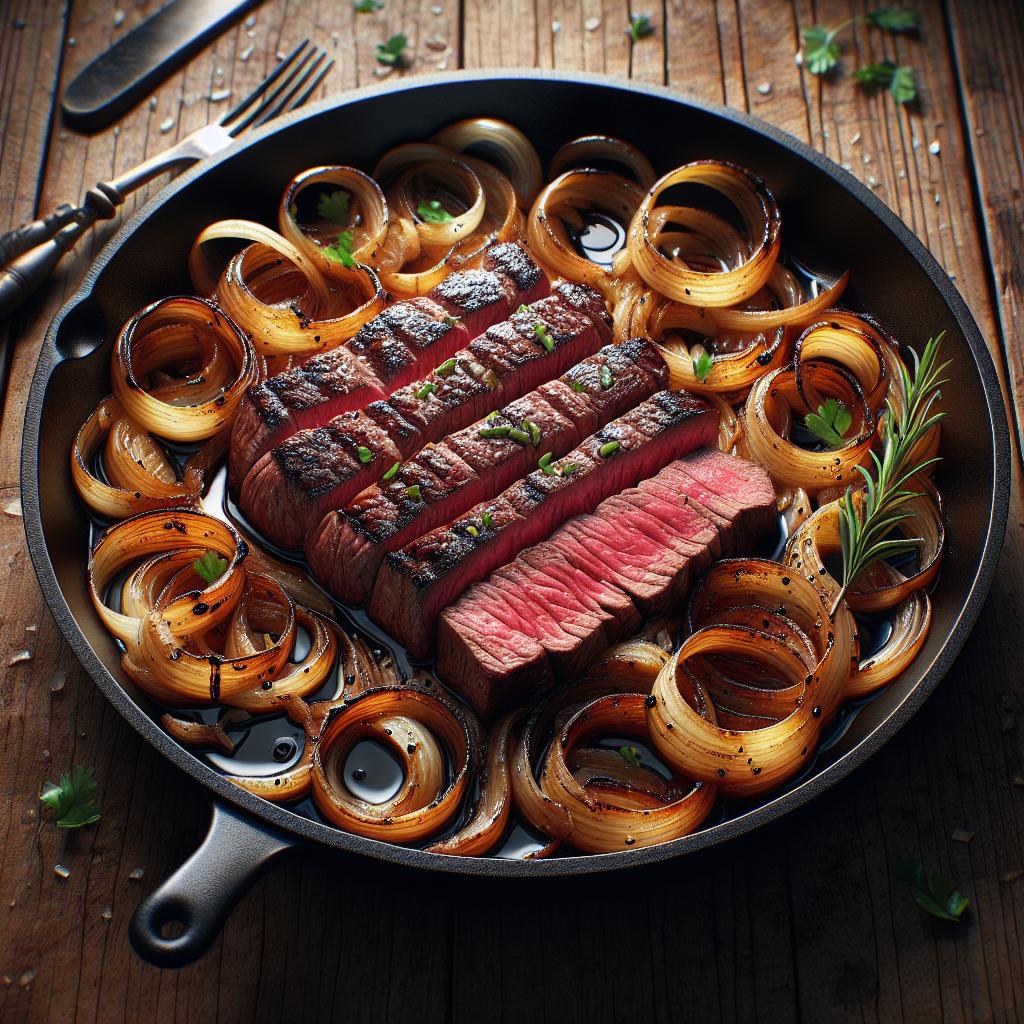 Tagliata with sweet and sour onions