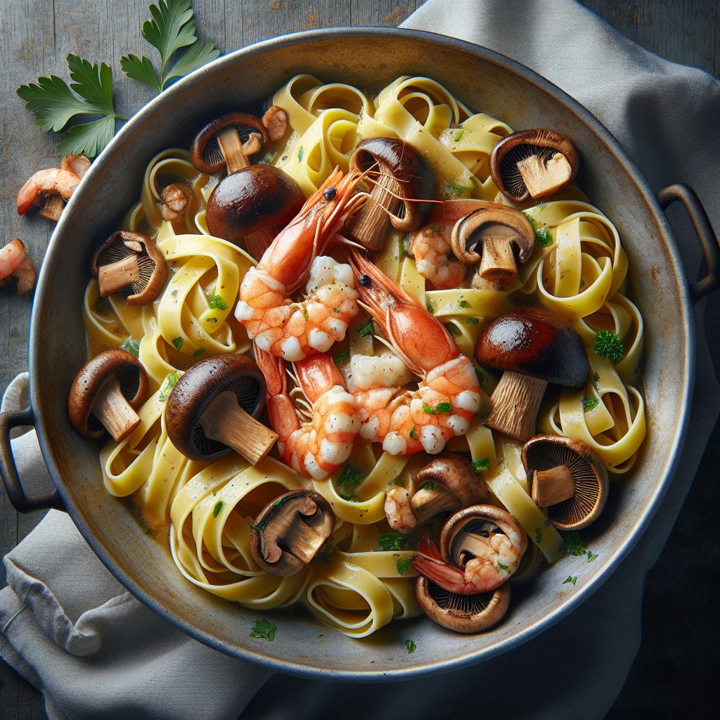 Tagliatelle with Porcini Mushrooms and Prawns