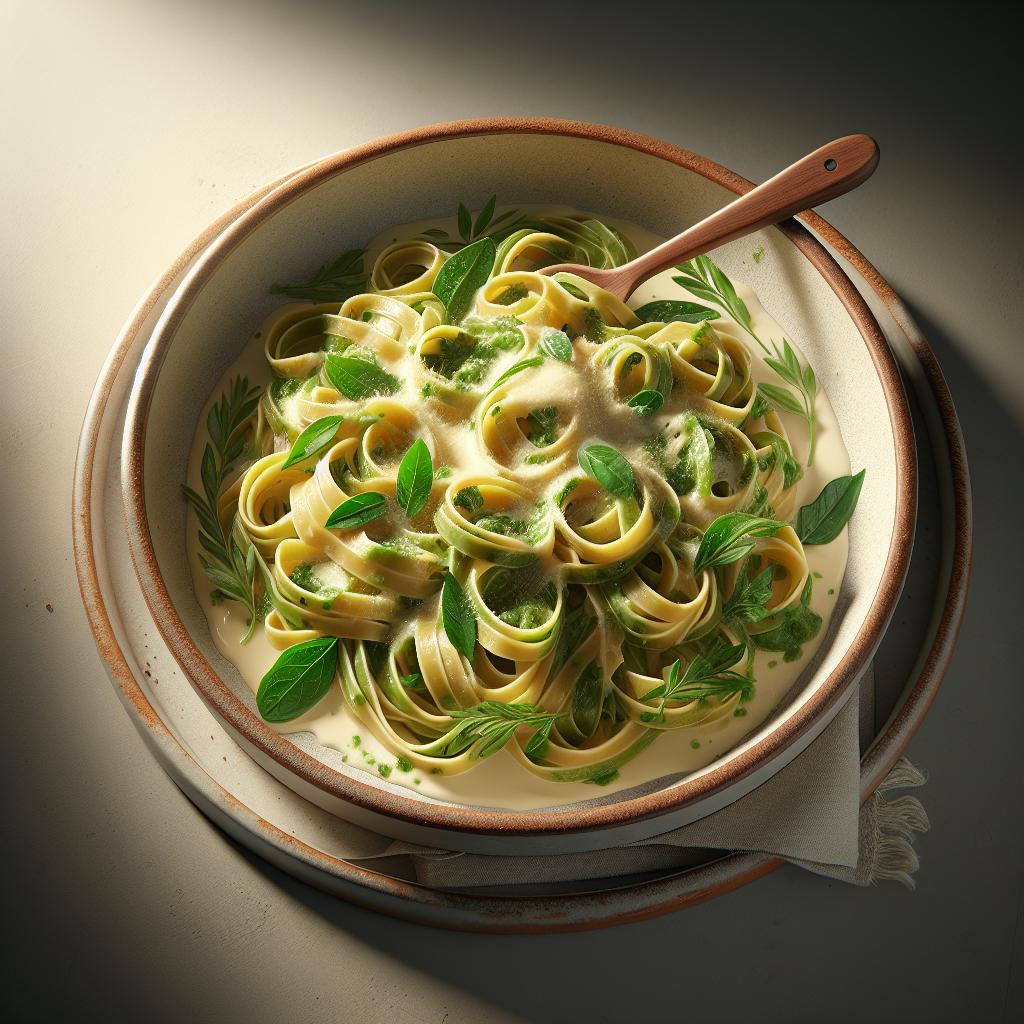 Whole Wheat Tagliatelle with Escarole and Taleggio Cheese Fondue