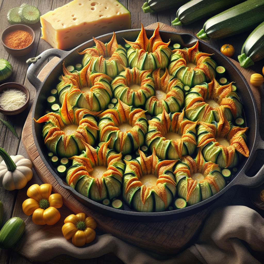 Stuffed Zucchini Flower Tatin