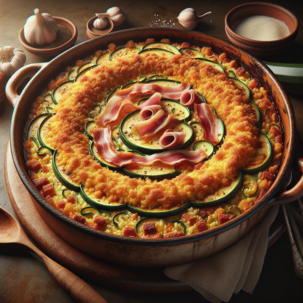 Tiella di riso, zucchine e prosciutto