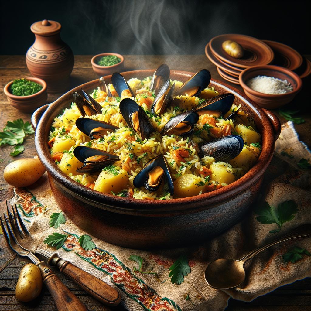 Apulian Tiella with Rice, Potatoes and Mussels