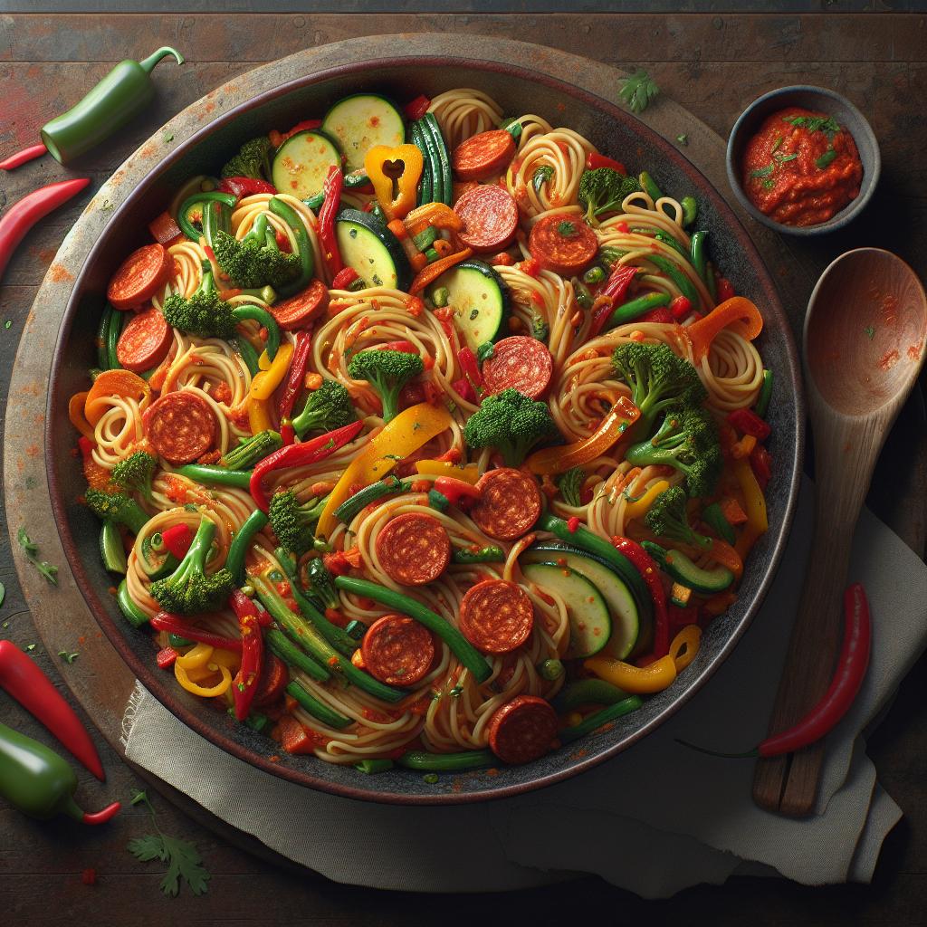 Rice Vermicelli with Vegetables and 'Nduja