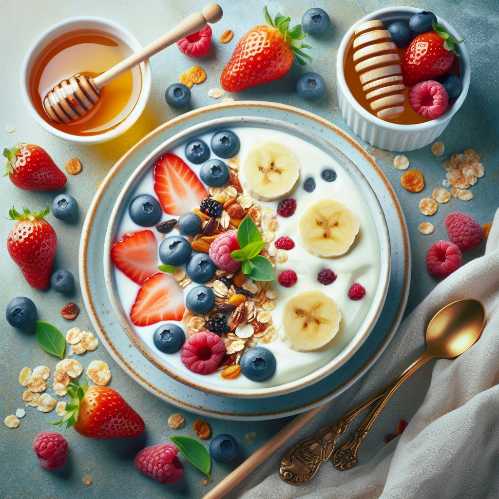 Natural Yogurt with Honey, Muesli, and Fresh Fruit