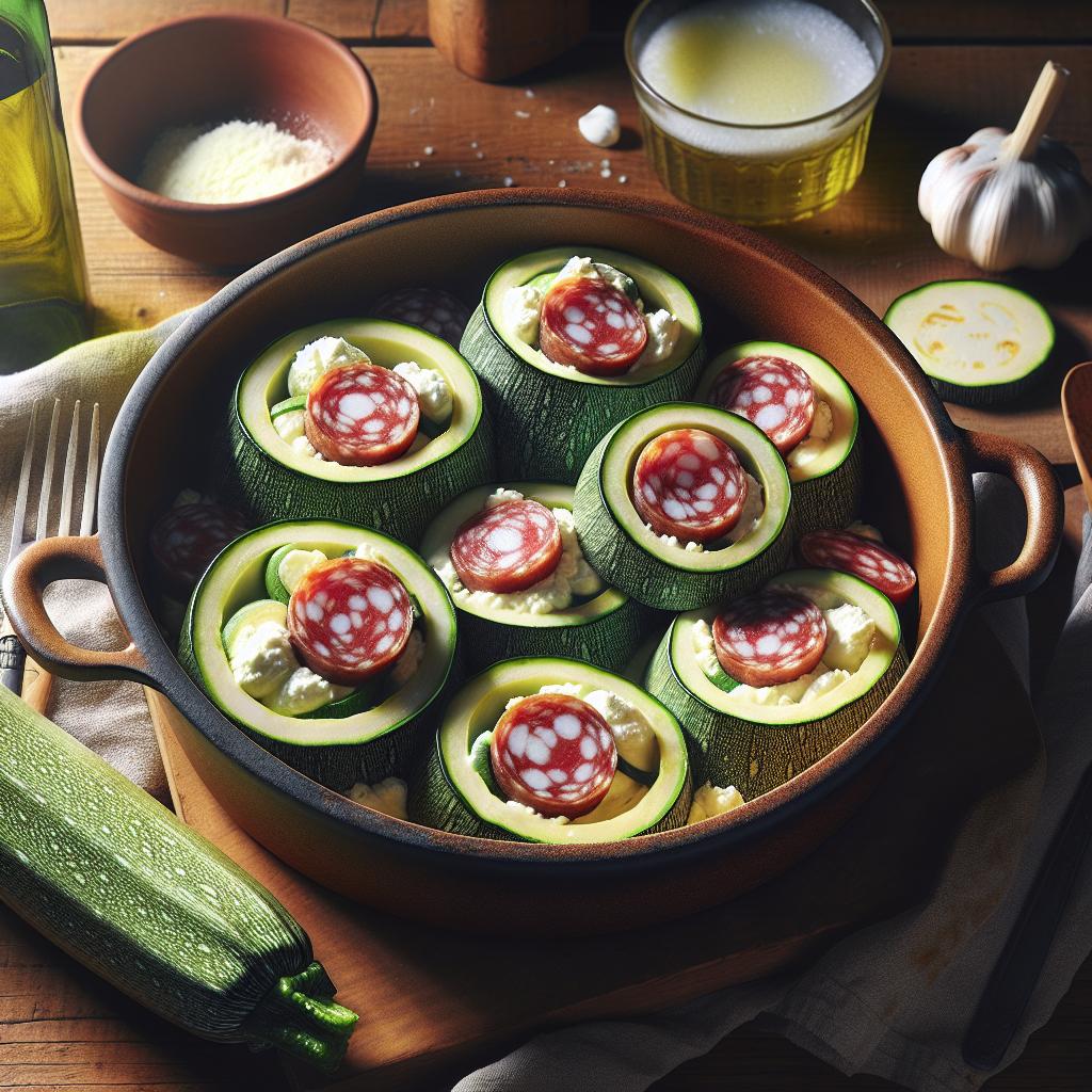 Zucchini stuffed with ricotta and salami