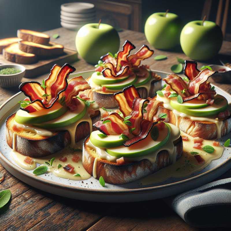 Apple and bacon crostini with cheese