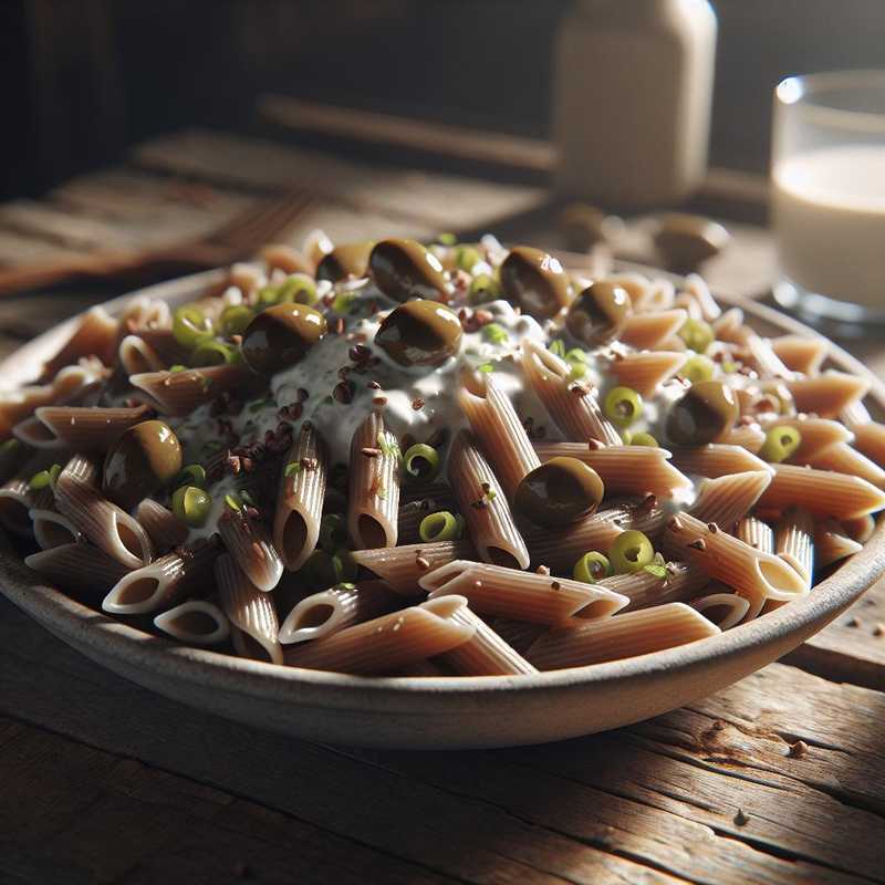 Penne di grano saraceno con yogurt e olive