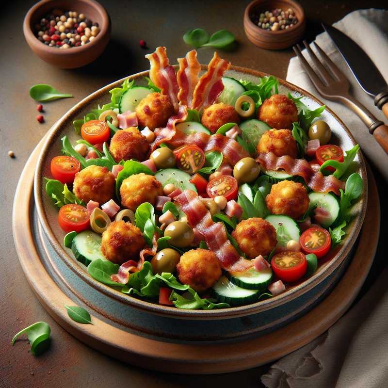 Insalata con polpette di ceci e bacon