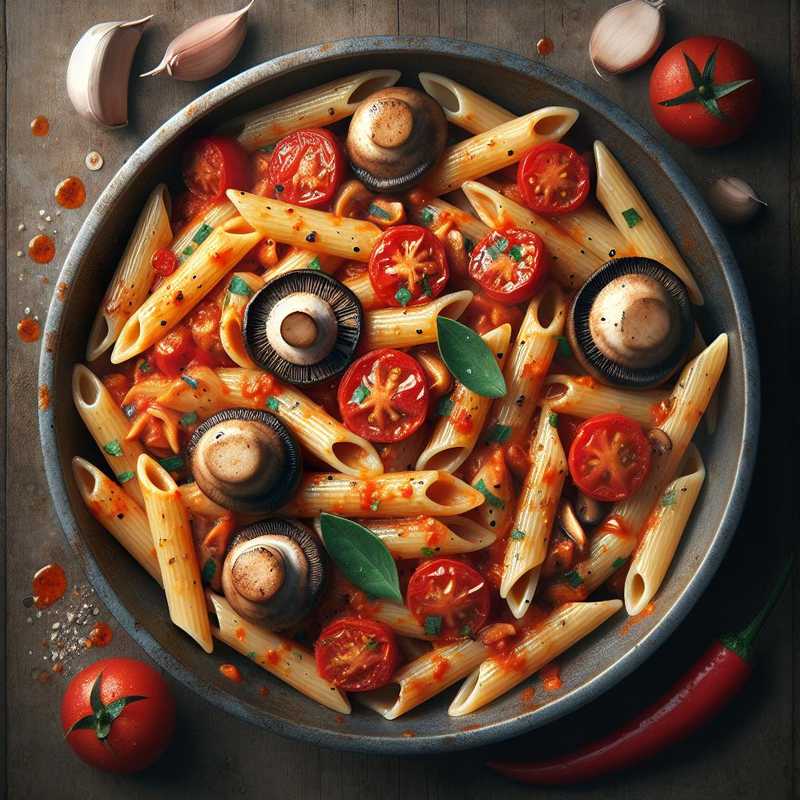 Penne all'arrabbiata con funghi champignon