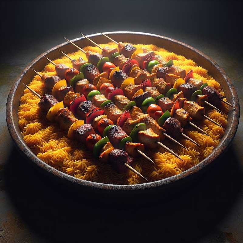 Rustic skewers with saffron rice