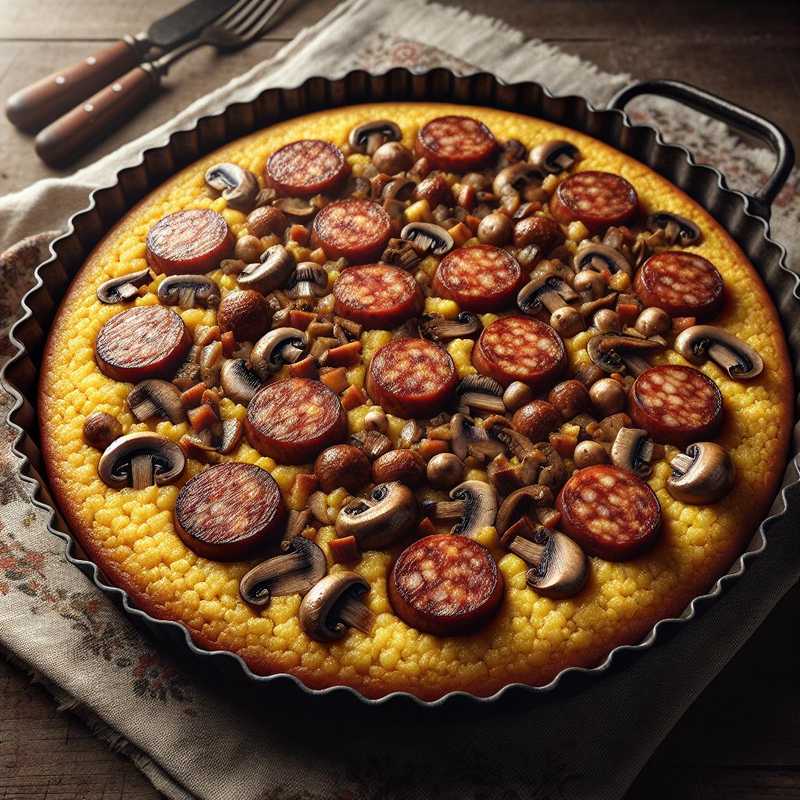 Crostata di polenta con salsiccia e funghi