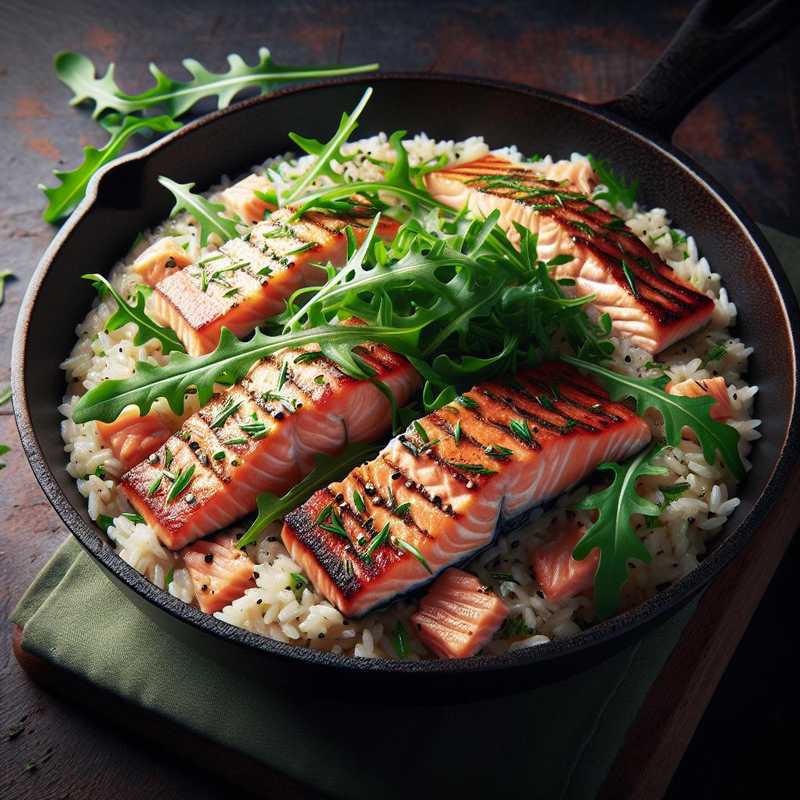 Insalata di riso con salmone tataki e rucola