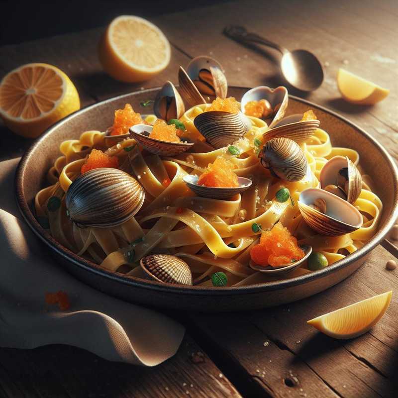 Tagliatelle con bottarga, vongole e limone