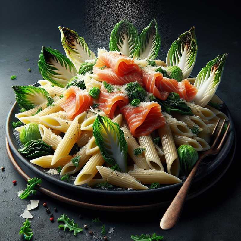 Penne con salmone affumicato e cicoria scottata