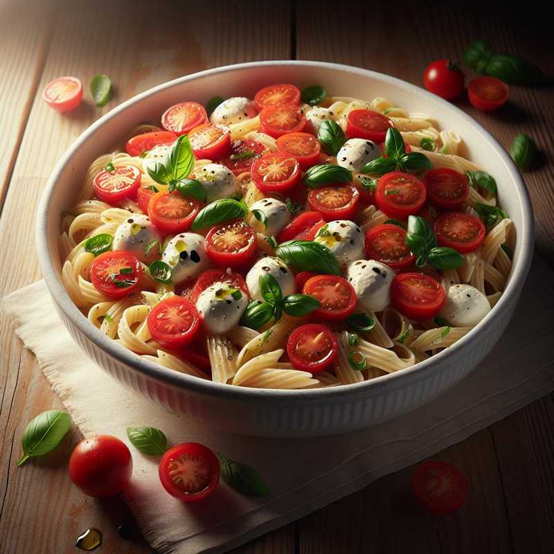 Cold pasta with tomato and mozzarella