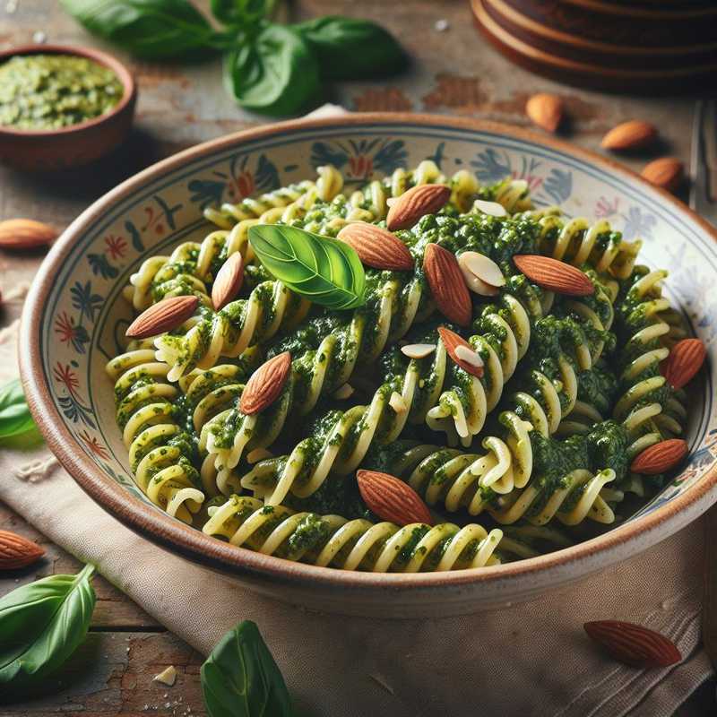 Fusilli Lunghi con Pesto di Basilico e Mandorle