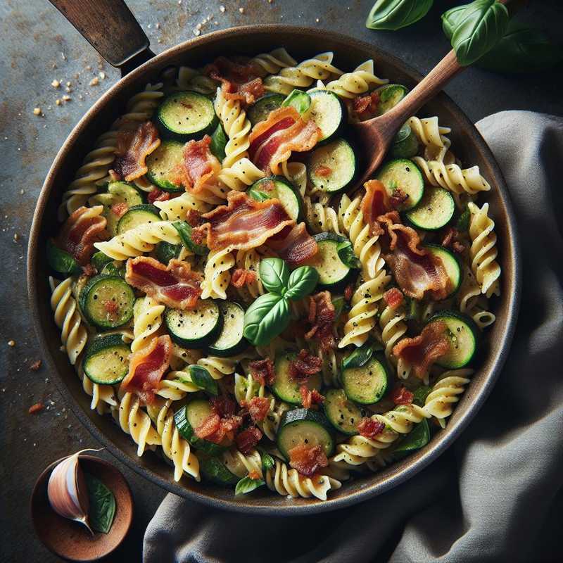 Mafalde corte con zucchine, guanciale e basilico