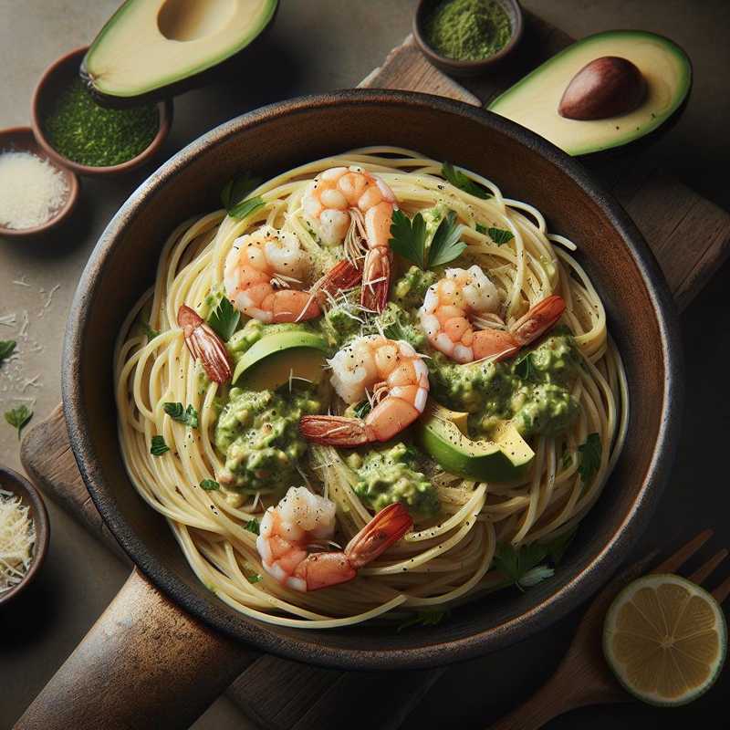 Spaghettini with Avocado and Shrimp