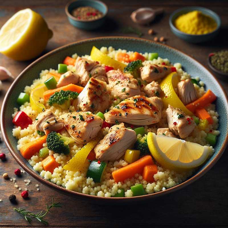 Couscous with lemon chicken and seasonal vegetables