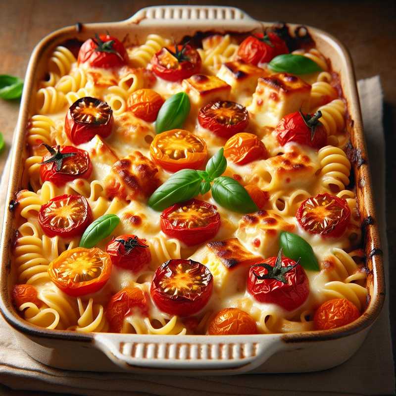 Pasta with feta and cherry tomatoes baked