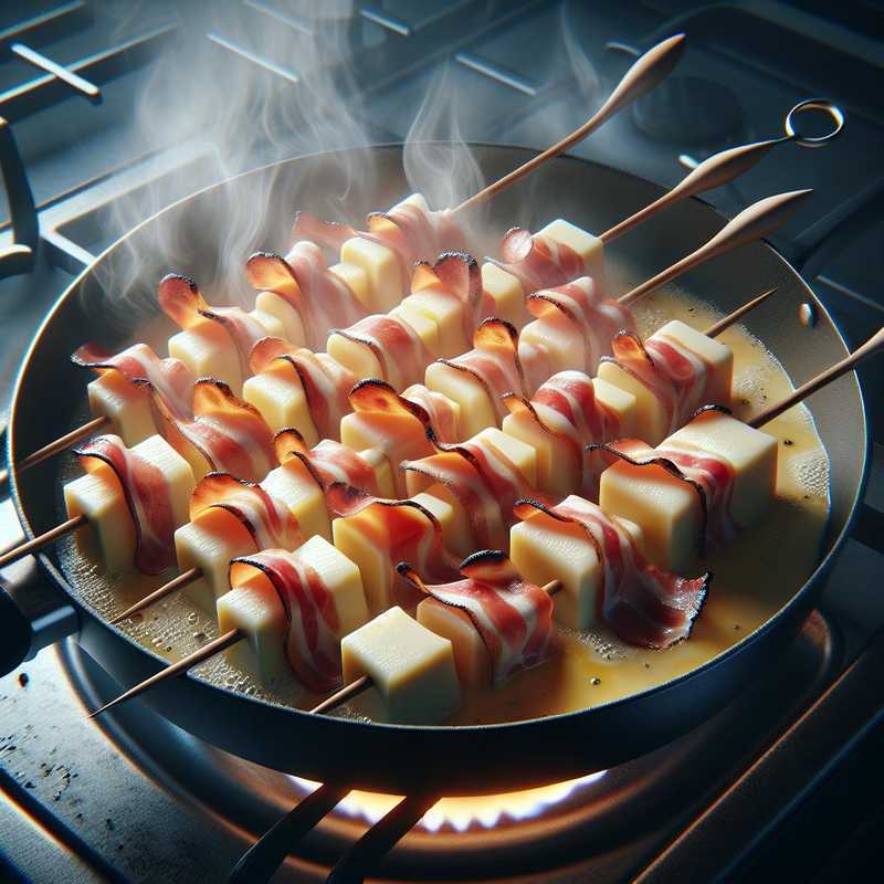 Smoked scamorza cheese and bacon skewers