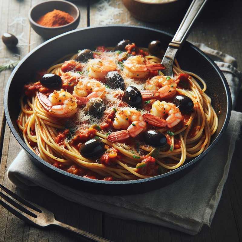 Spaghetti with Shrimp Ragu and Olives