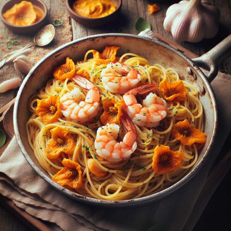 Spaghetti with Shrimp and Zucchini Flower Cream