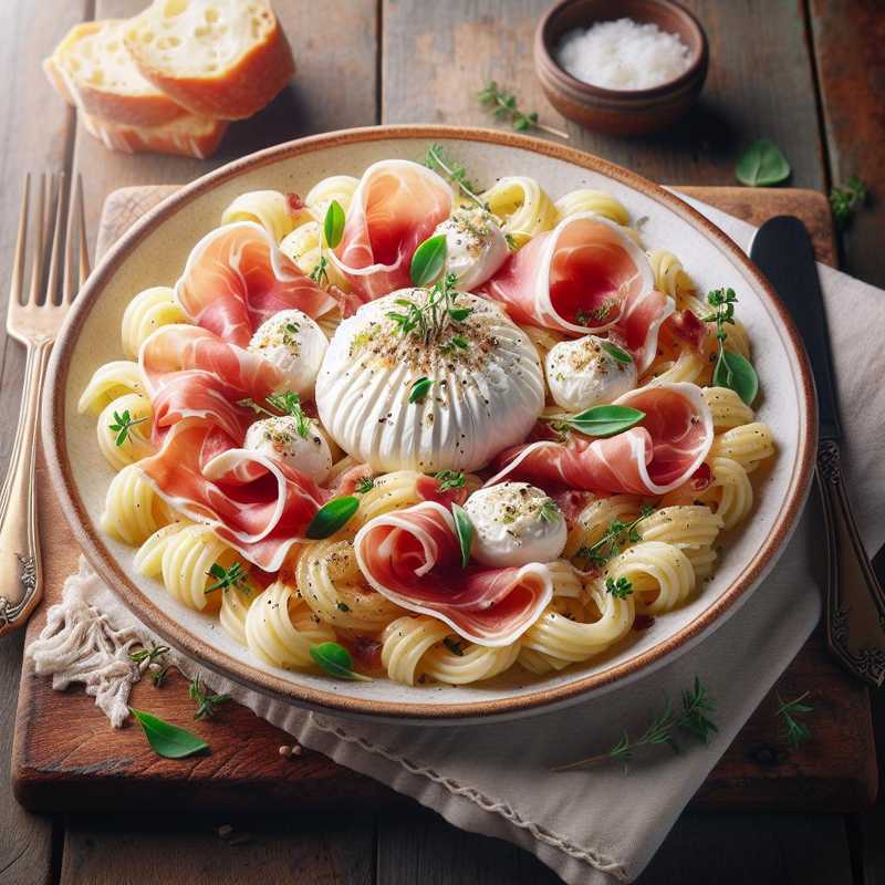 Pasta fredda con burrata, prosciutto e origano