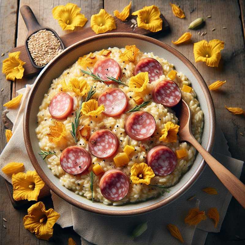 Risotto alla birra con mortadella e fiori di zucca