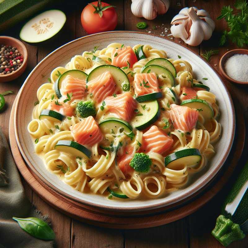 Pasta con crema di salmone e zucchine