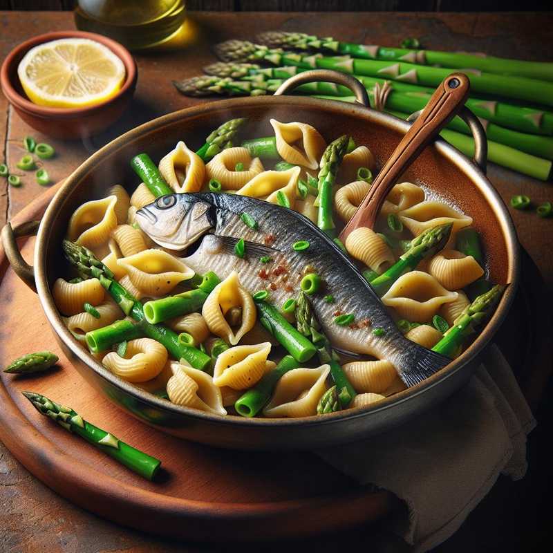 Orecchiette di grano arso con coregone e asparagi