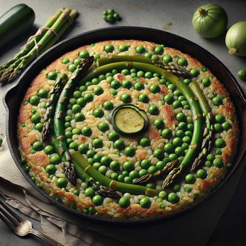 Torta di riso con piselli, asparagi e zucchine