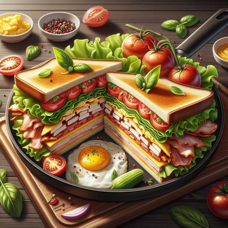 Club sandwich with scrambled eggs