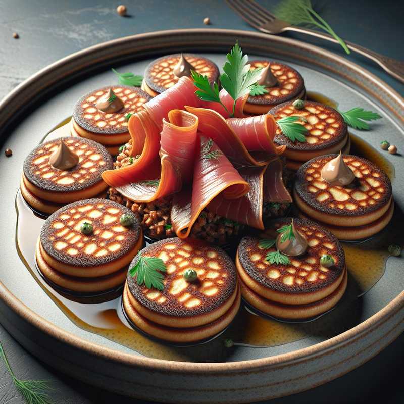 Blinis di grano saraceno con tonno affumicato