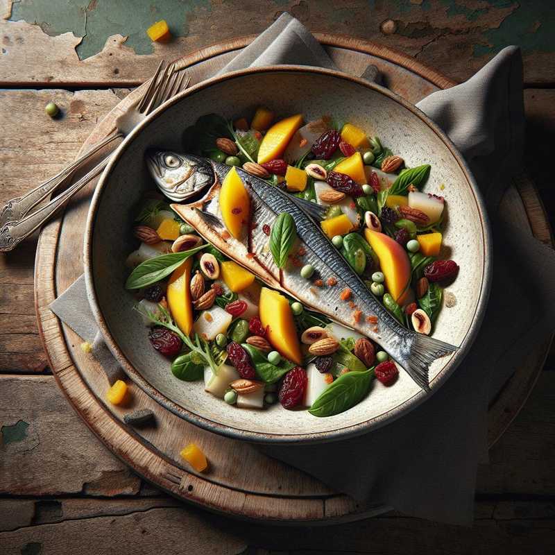 Insalata di branzino affumicato con mango e frutta secca