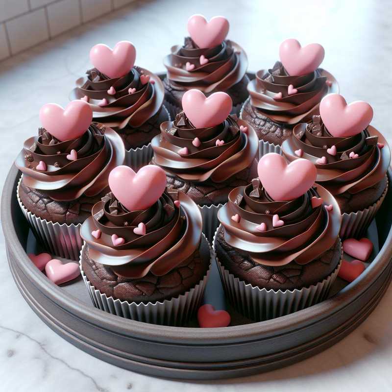 Cupcake al cioccolato e cuore rosa