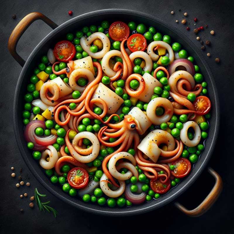 Squid Rings with Peas and Tomato