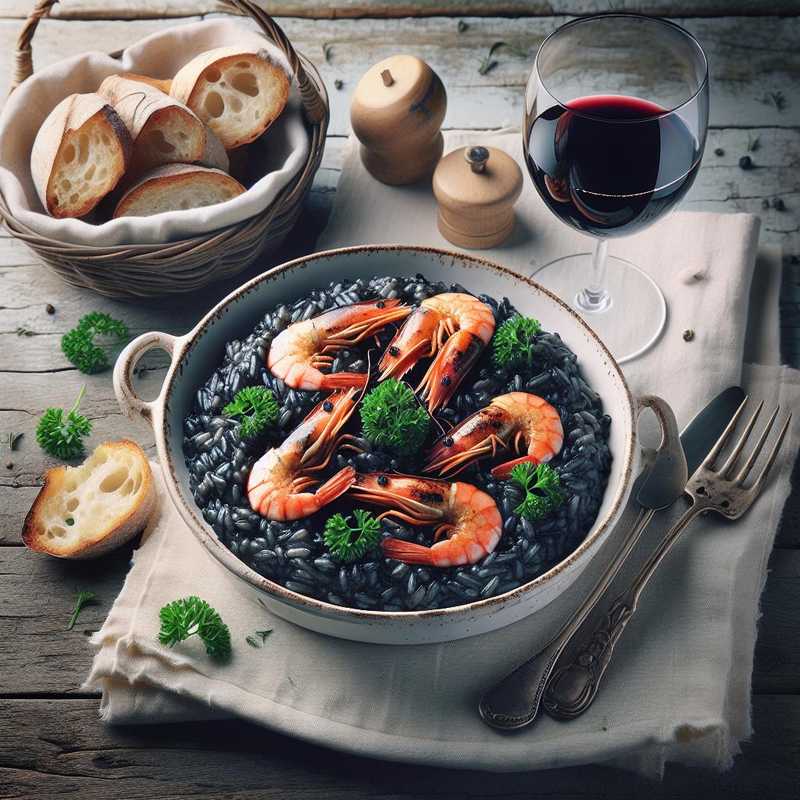 Risotto al nero di seppia con gamberi