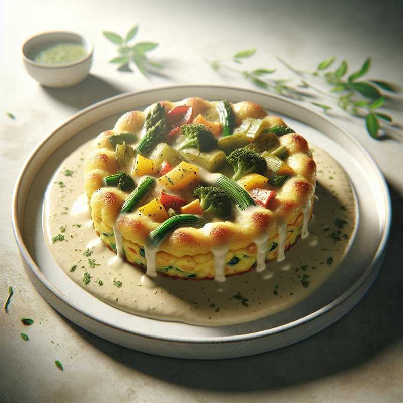 Seasonal Vegetable Flan with Cheese Sauce