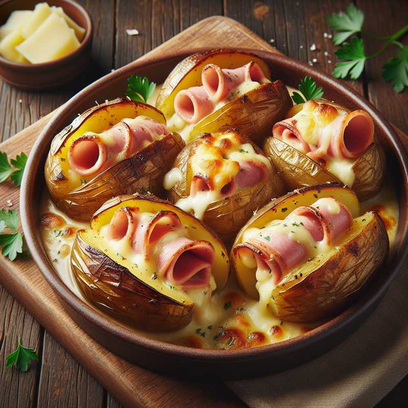 Patate ripiene al forno con prosciutto e formaggio