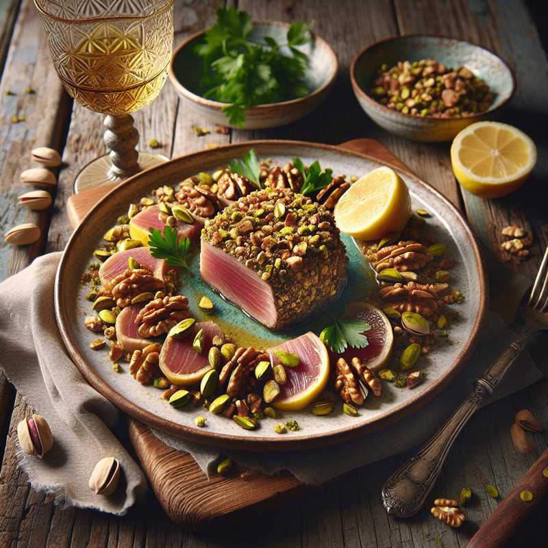 Filetto di tonno in crosta di noci e pistacchi