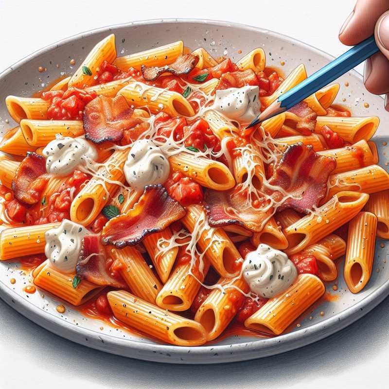 Ziti con pomodori, pancetta e stracciatella